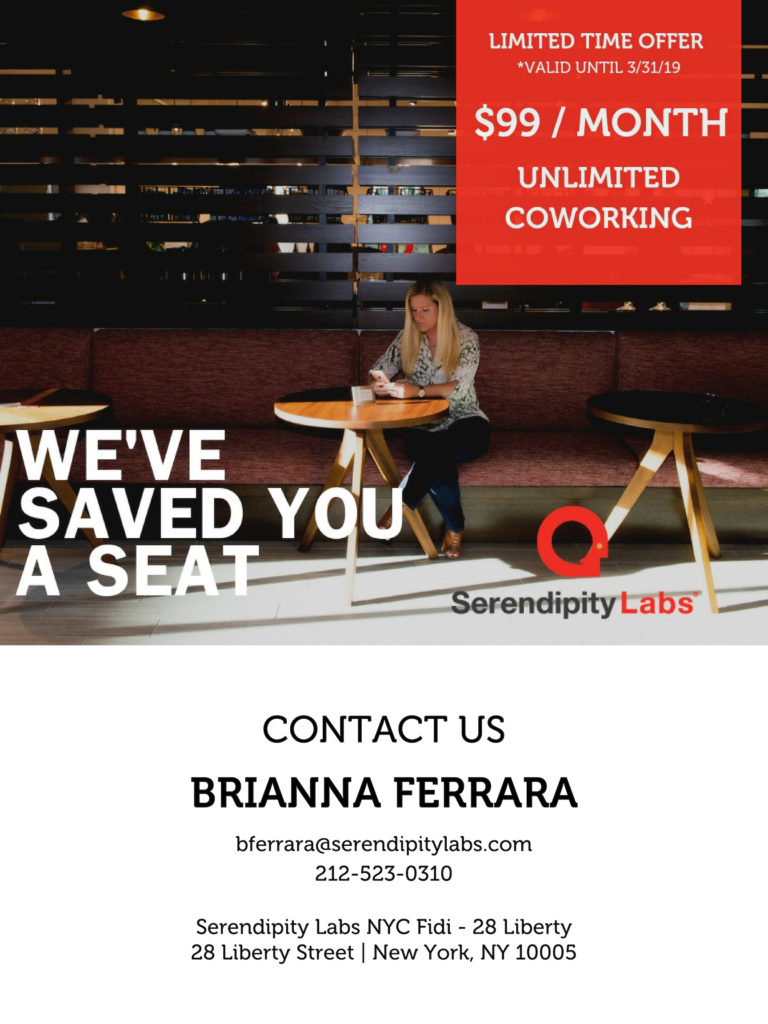 Serendipity Labs Co-Working Space Celebrates 1 Year with a FiDi Promotion! 