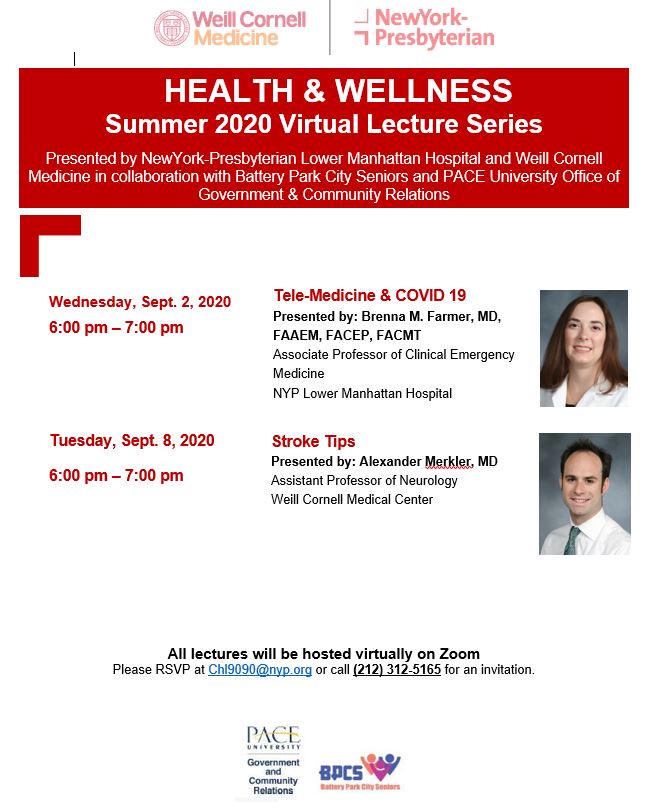 September Health & Wellness lecture series with NY Presbyterian Hospital Lower Manhattan