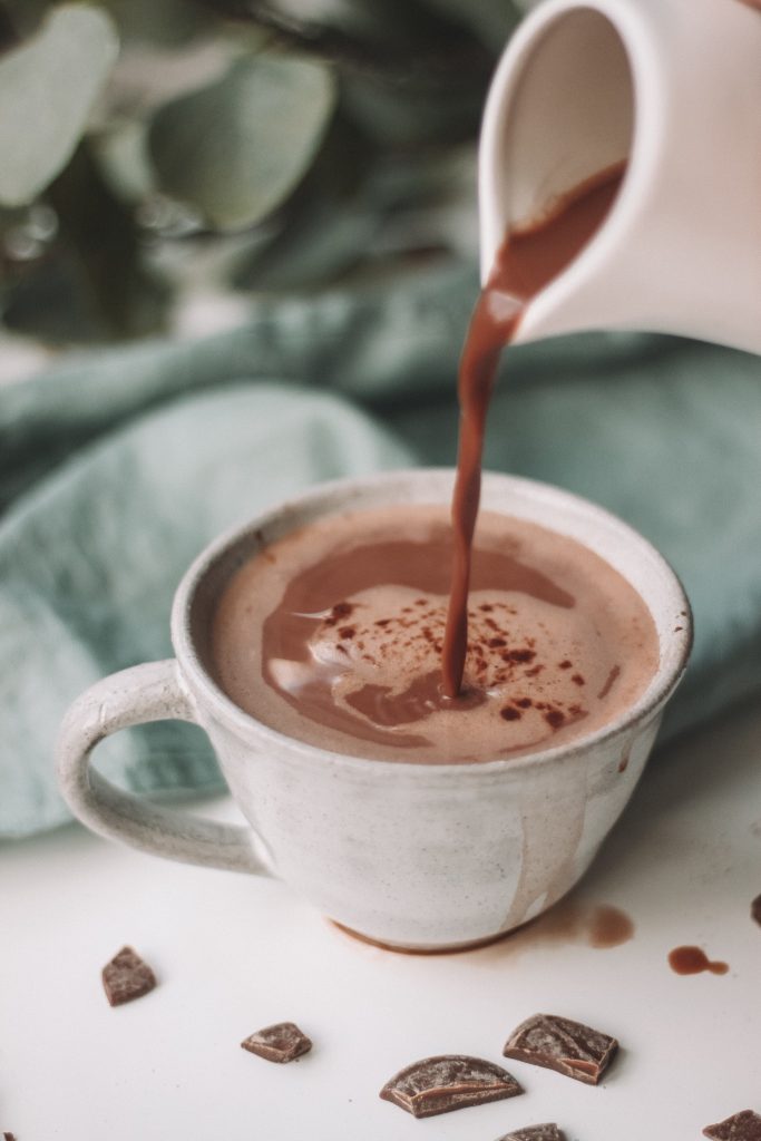 hot chocolate being poured into cup